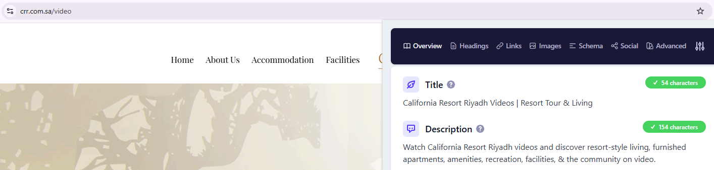 Contact page metadata audit confirming a compliant title and factual, enquiry-focused description.